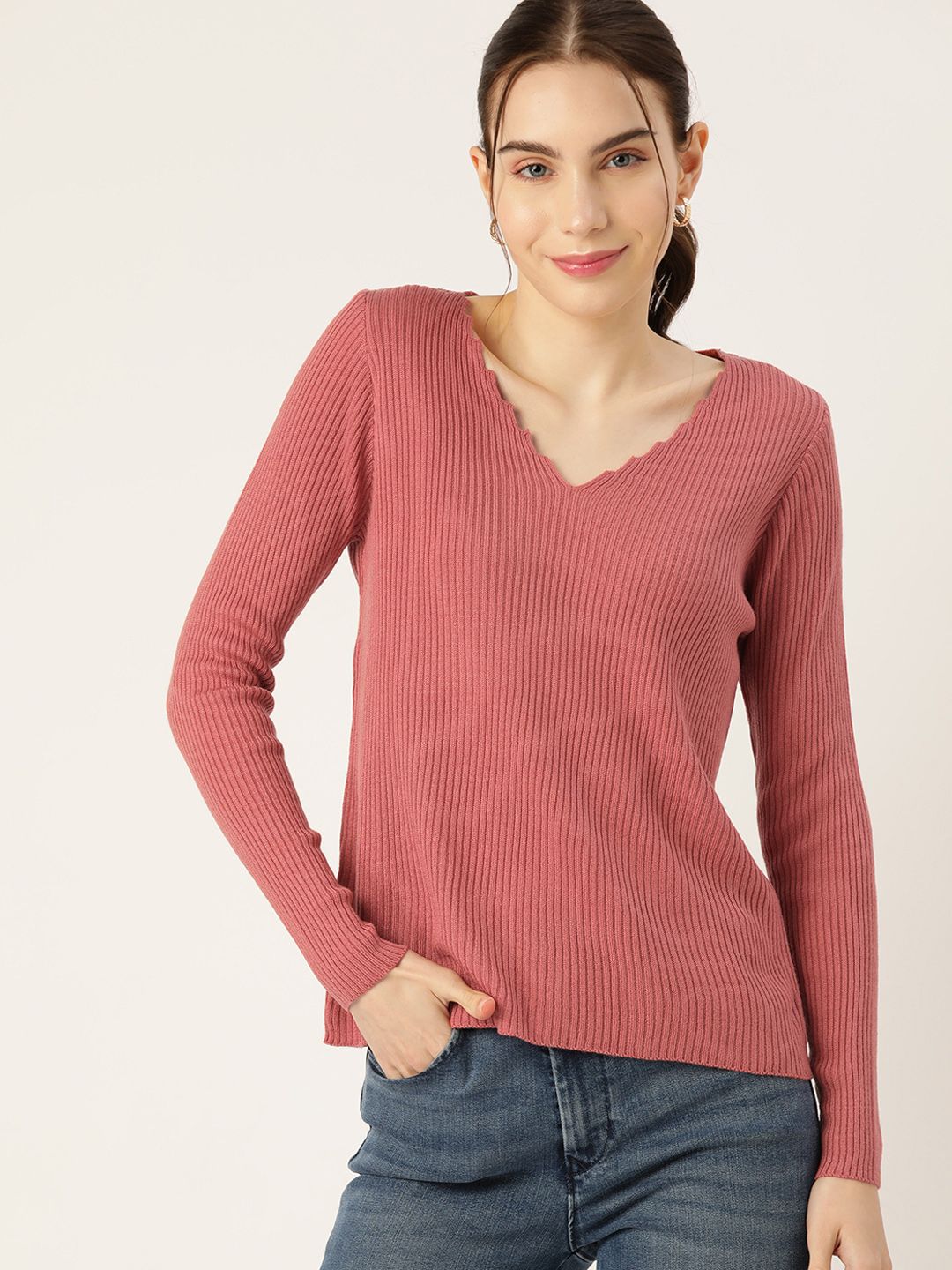 DressBerry V-Neck Ribbed Acrylic Pullover