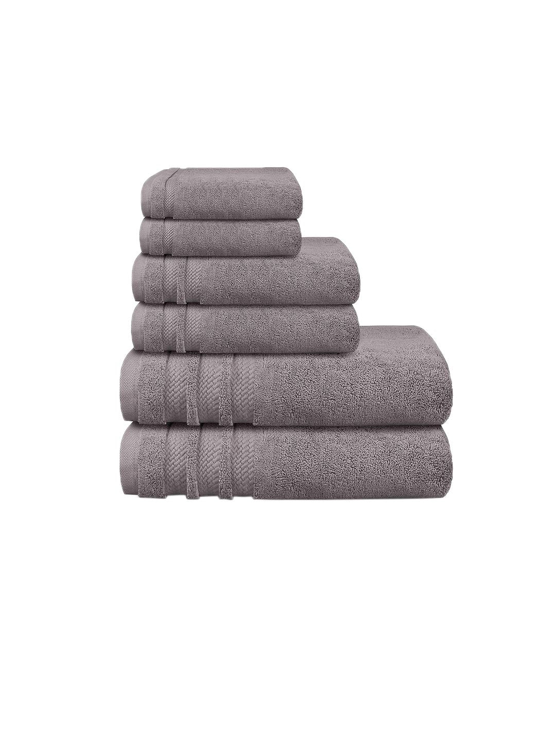 MYTRIDENT Set Of 6 Grey Solid 100% Cotton 625 GSM Towel Set