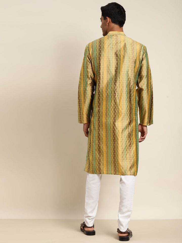 SOJANYA Men Golden & Mint Green Ethnic Motifs Kurta