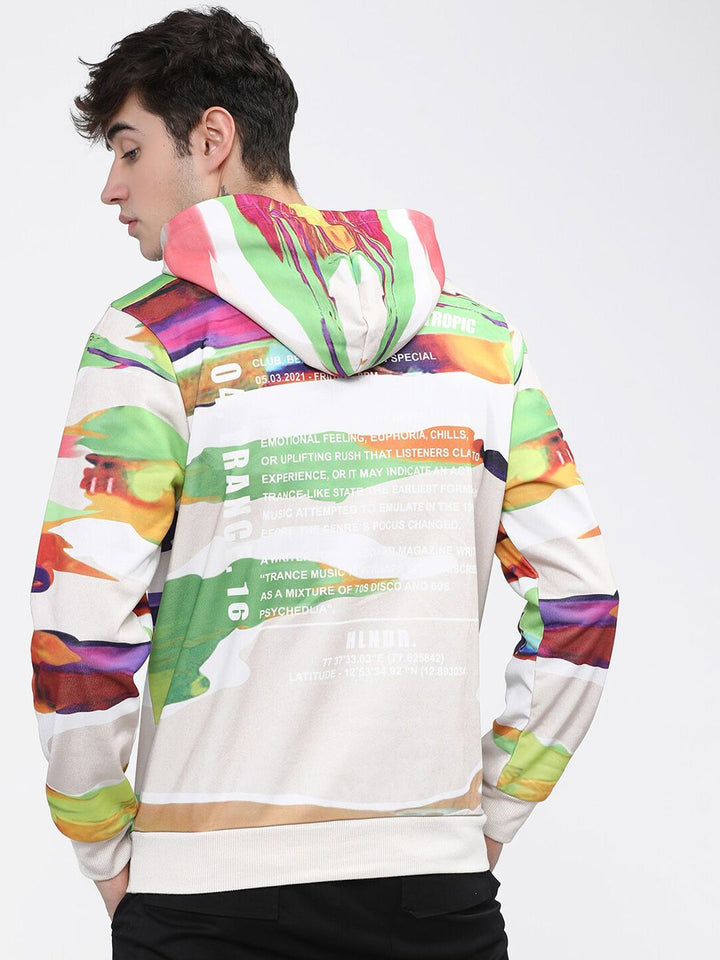 HIGHLANDER Men Cream-Coloured & Green Printed Hooded Sweatshirt