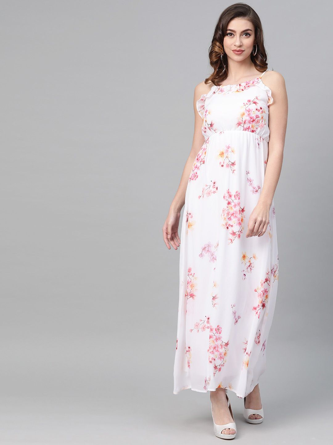 SASSAFRAS White Floral Printed Maxi Dress
