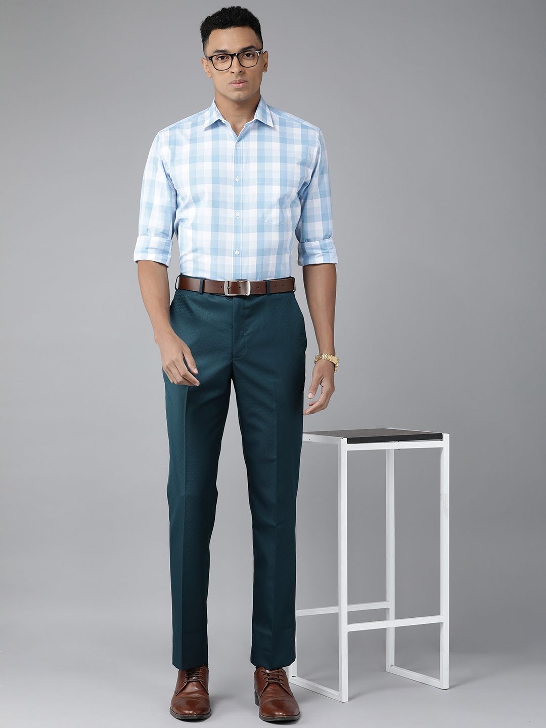 Park Avenue Men Self Design Textured Smart Slim Fit Formal Trousers