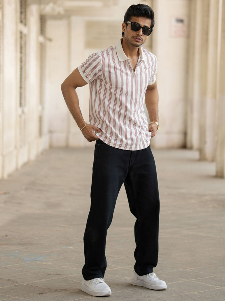 Powerlook Men Striped Polo Collar T-shirt