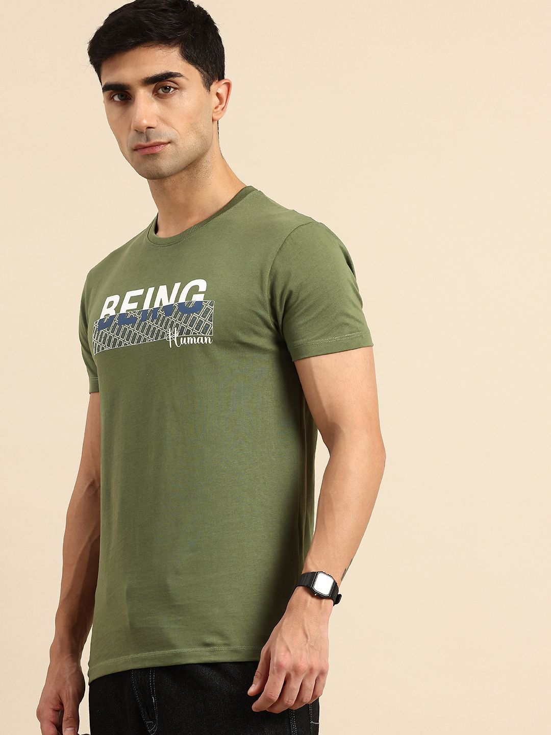 Being Human Brand Logo Printed Pure Cotton Slim Fit T-shirt