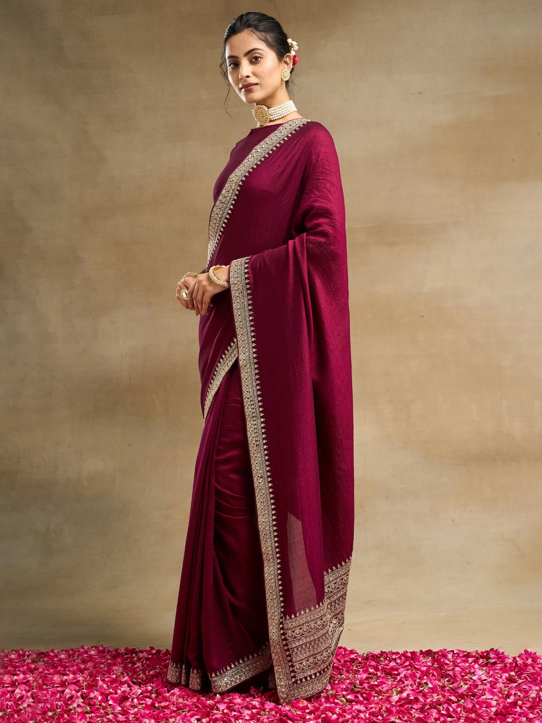 Saree Sutera Tulen Bersulam kasee