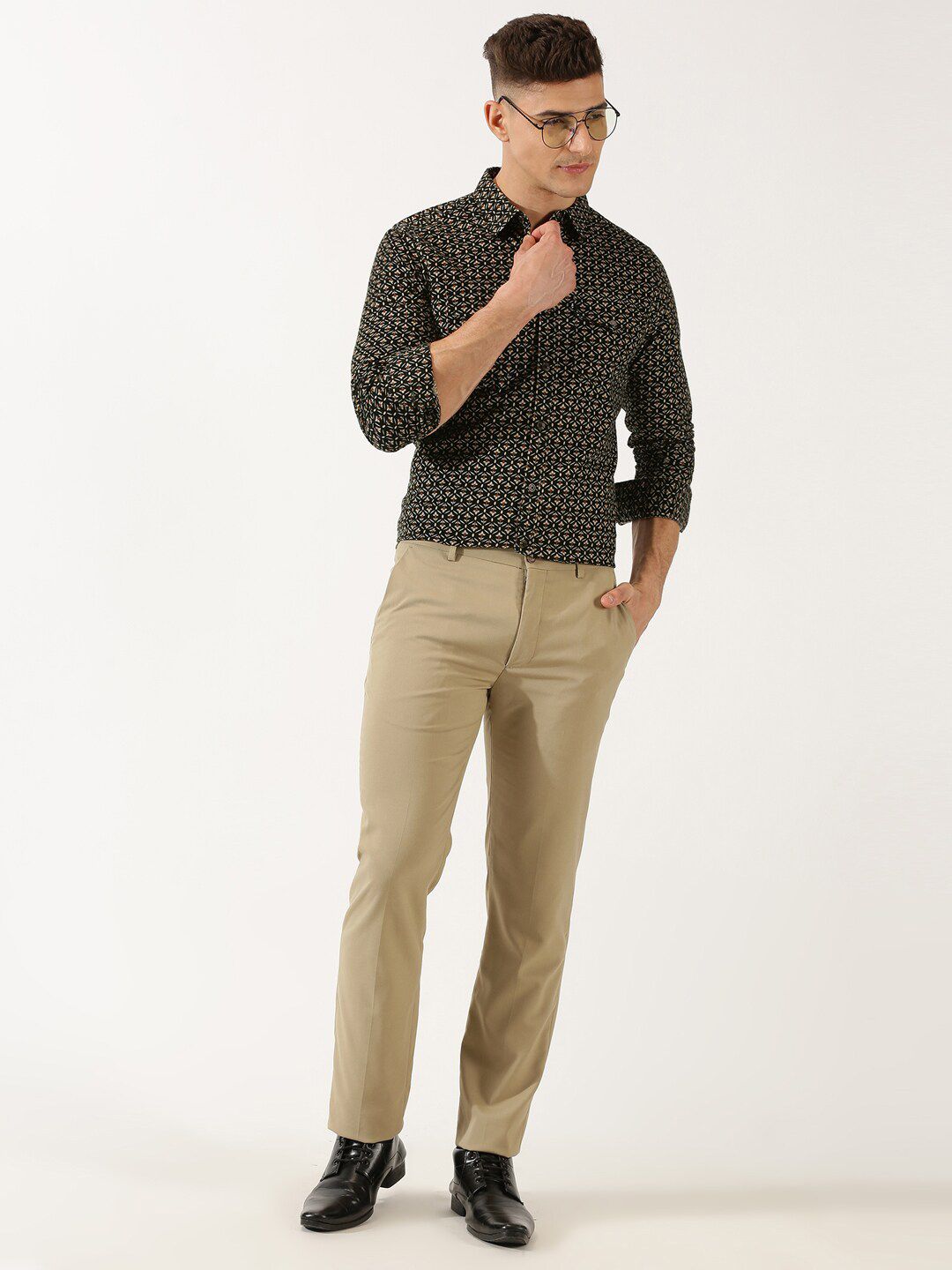 Thomas Scott Classic Slim Fit Floral Printed Cotton Corduroy Semiformal Shirt