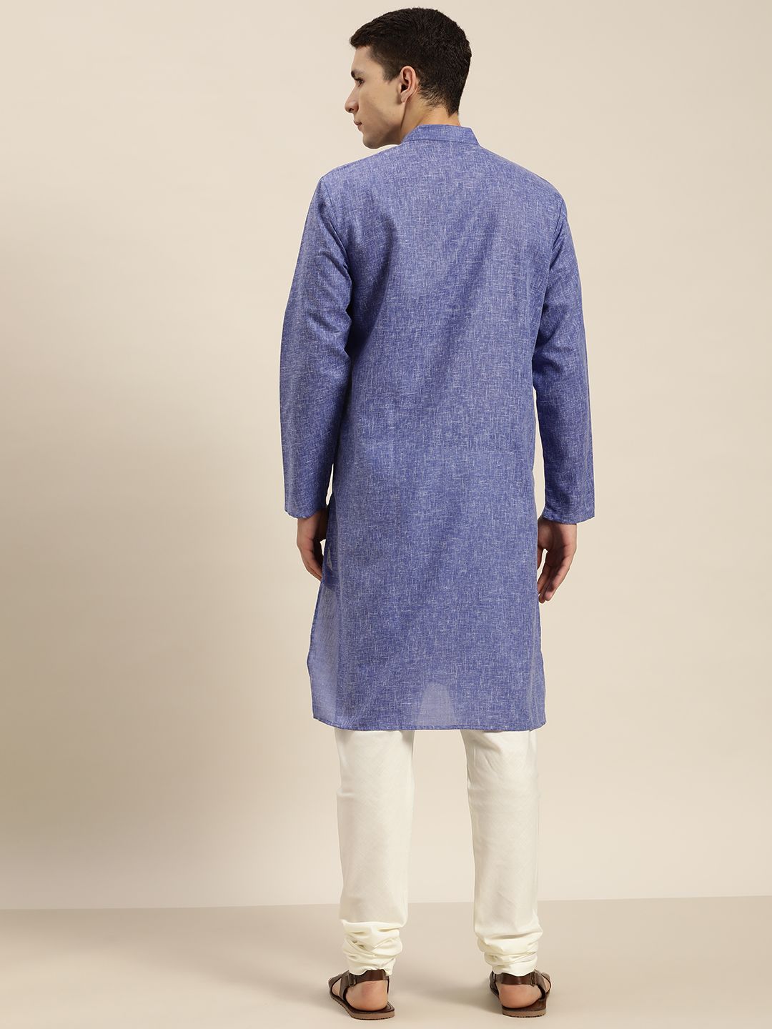 SOJANYA Men Blue Dobby Straight Kurta