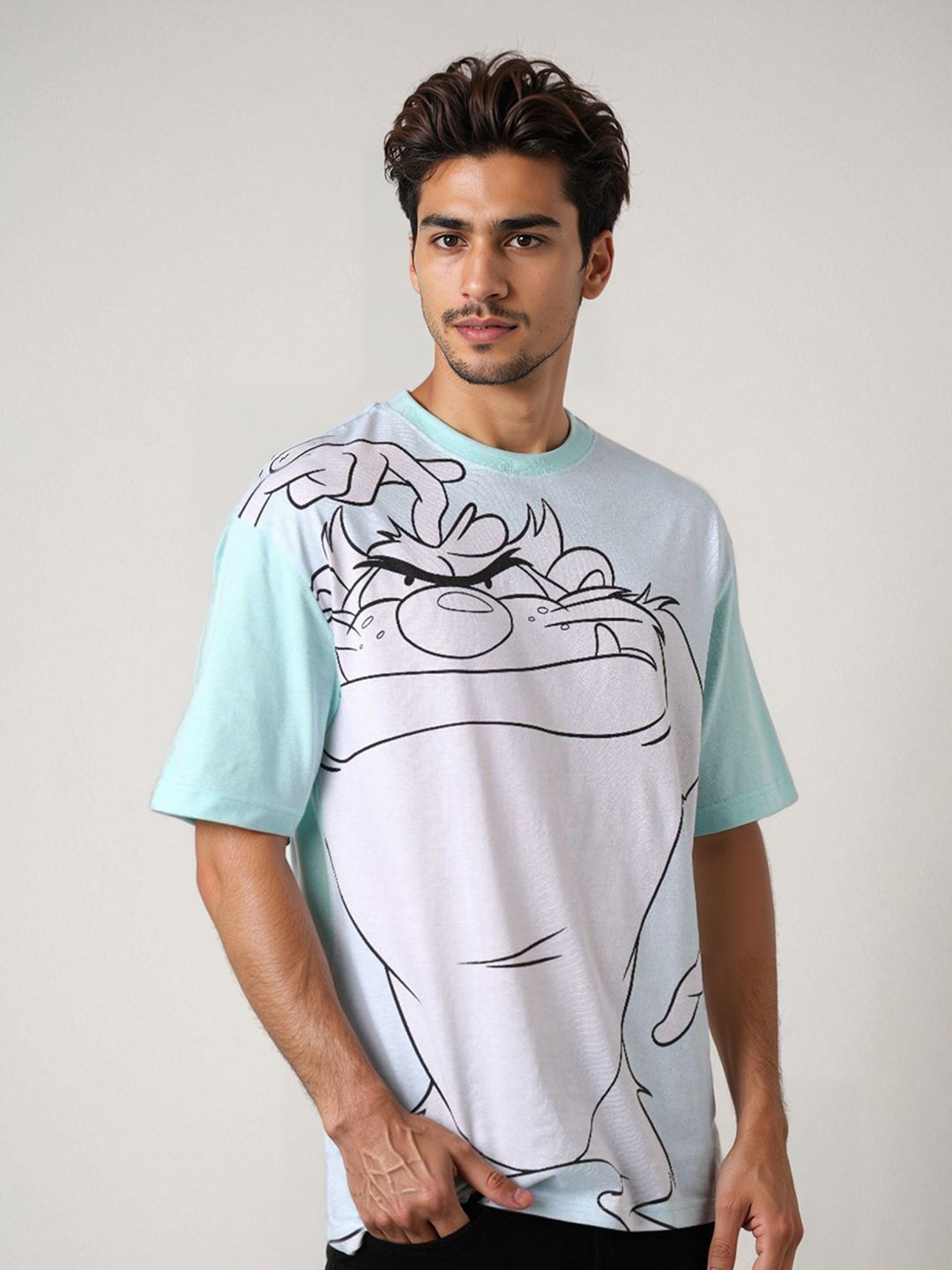 The Indian Garage Co Pure Cotton Looney Tunes Graphic Printed Cotton Boxy Fit T-shirt