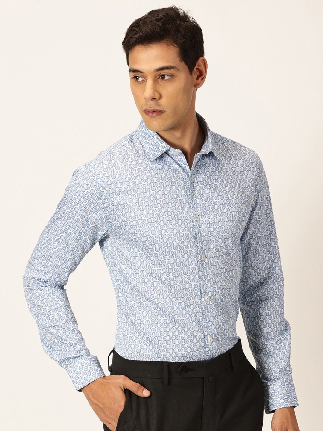 Thomas Scott Premium Smart Fit Floral Printed Cutaway Collar Cotton Formal Shirt