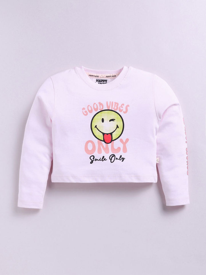 Happy Faces Girls Graphic Print Pure Cotton T-shirt