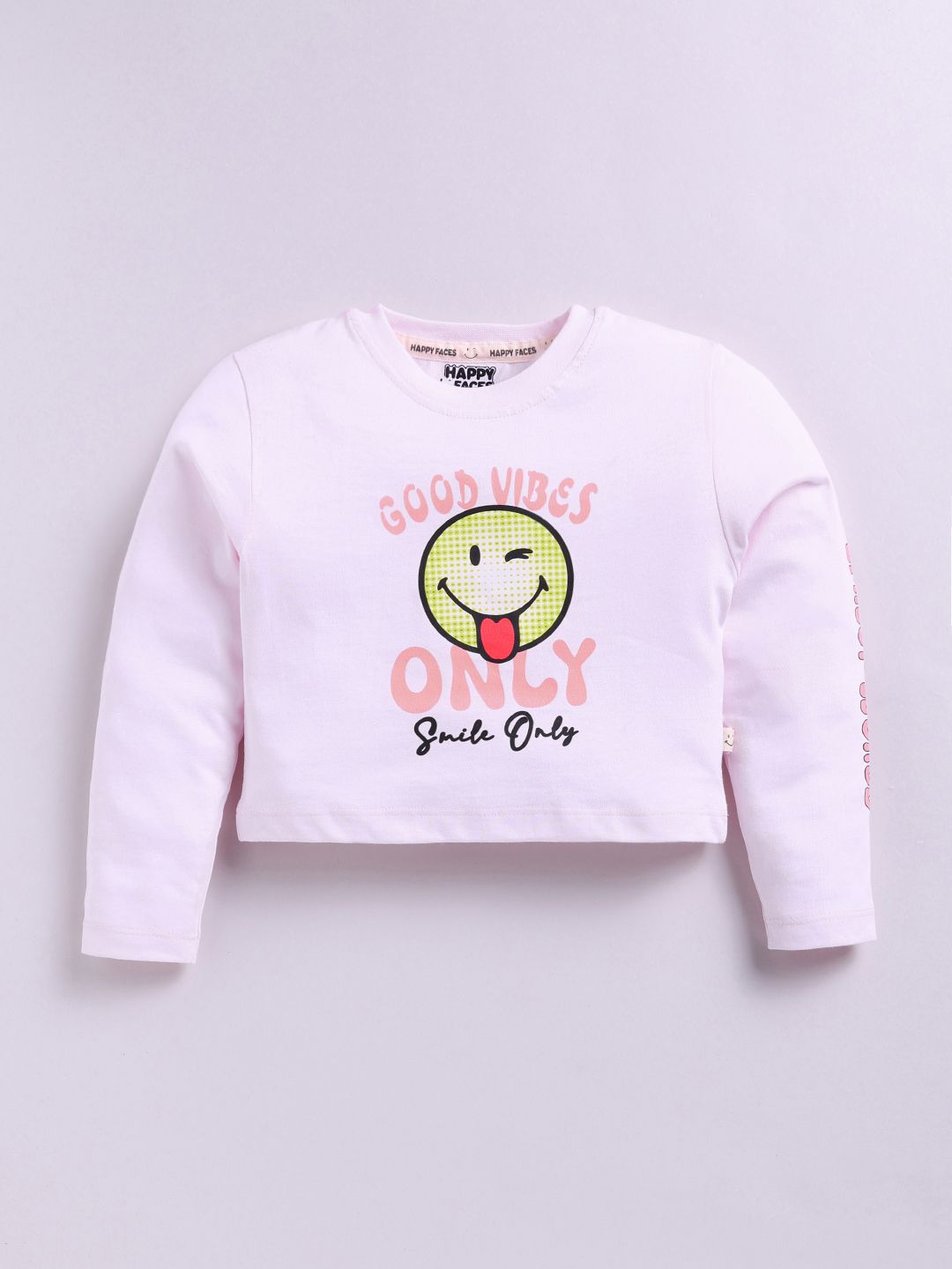 Happy Faces Girls Graphic Print Pure Cotton T-shirt