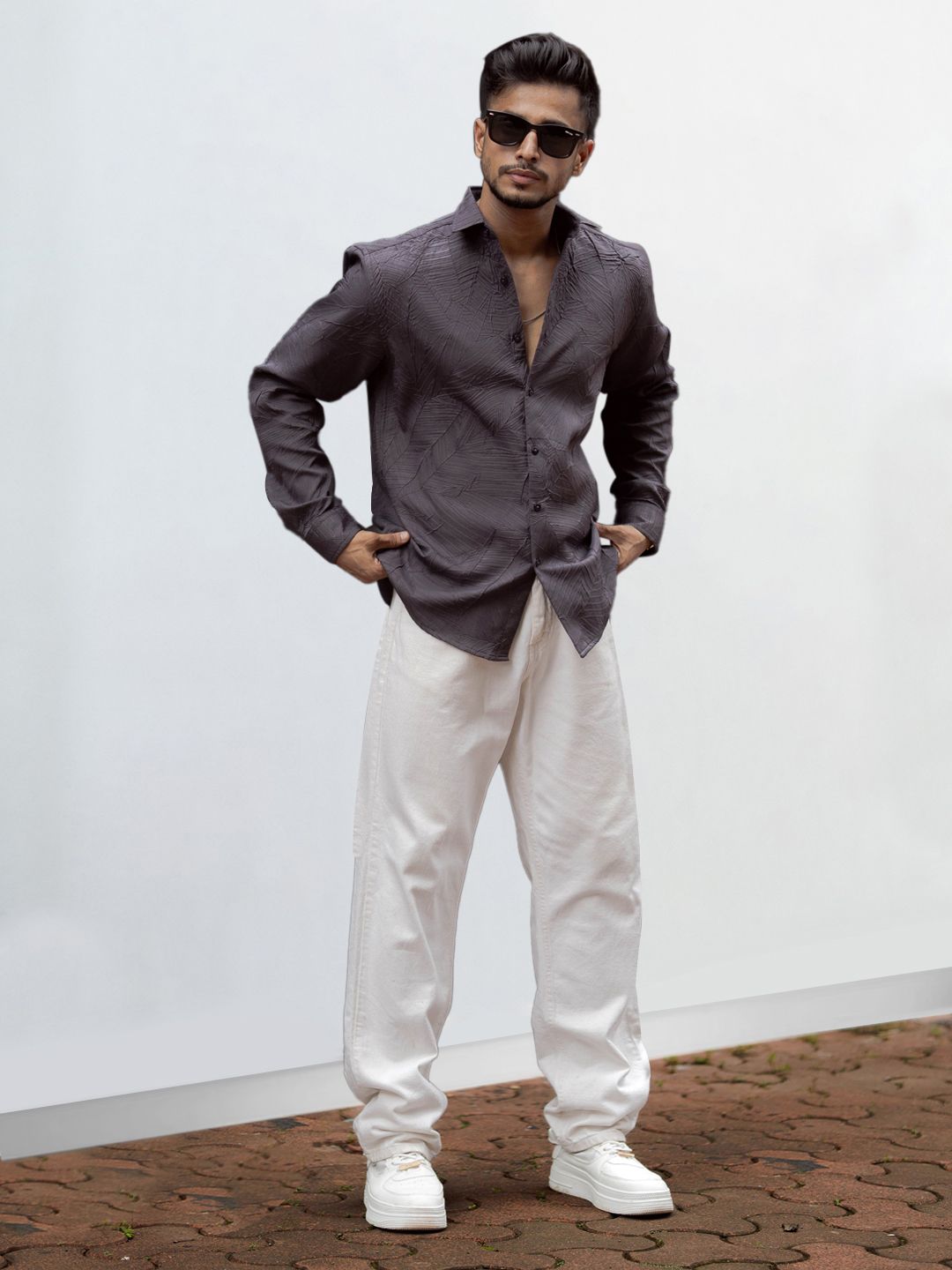 Powerlook Men Spread Collar Solid Cotton Casual Shirt