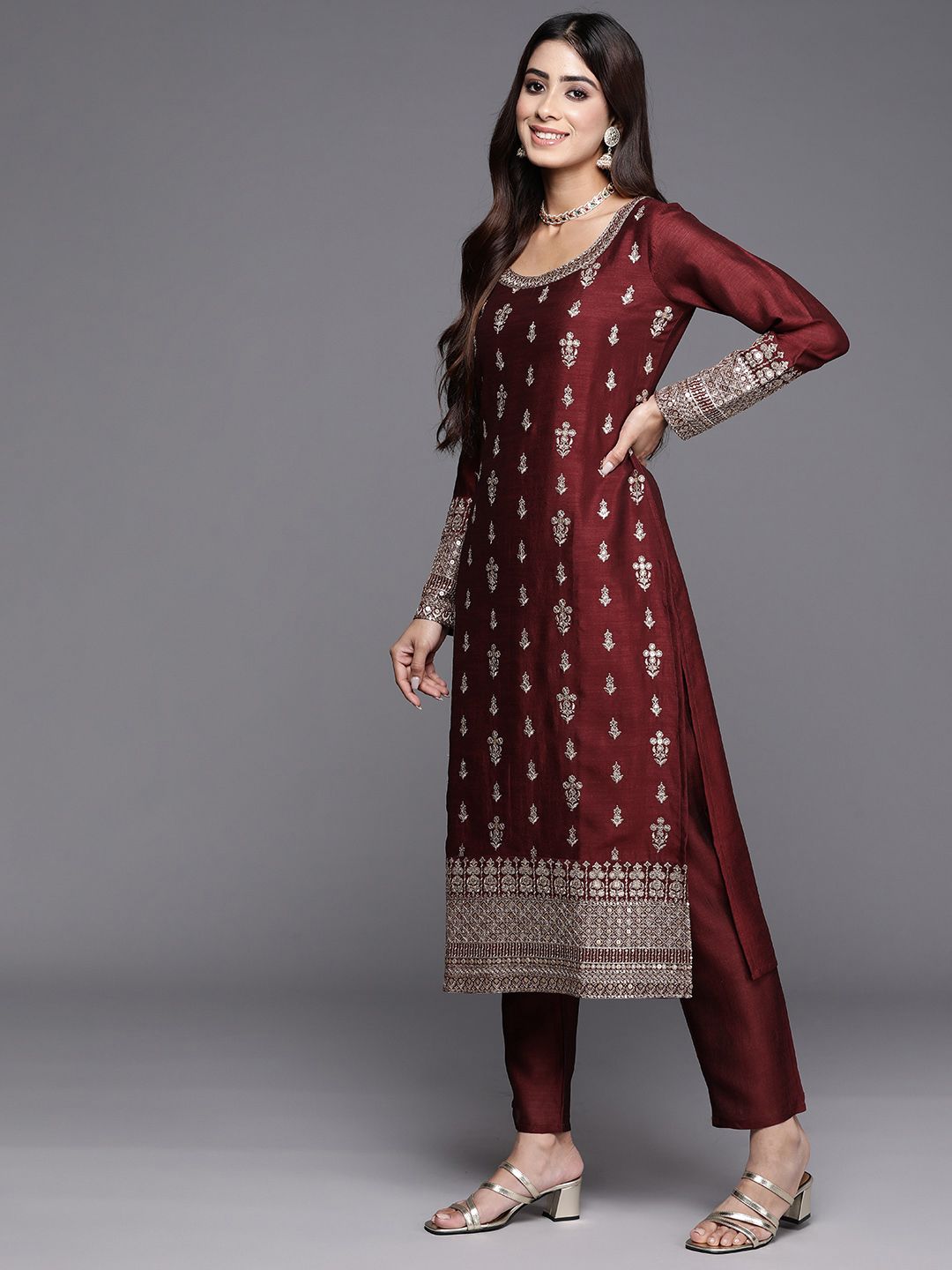 Libas Ethnic Motifs Embroidered Regular Sequinned Kurta with Trousers & Dupatta