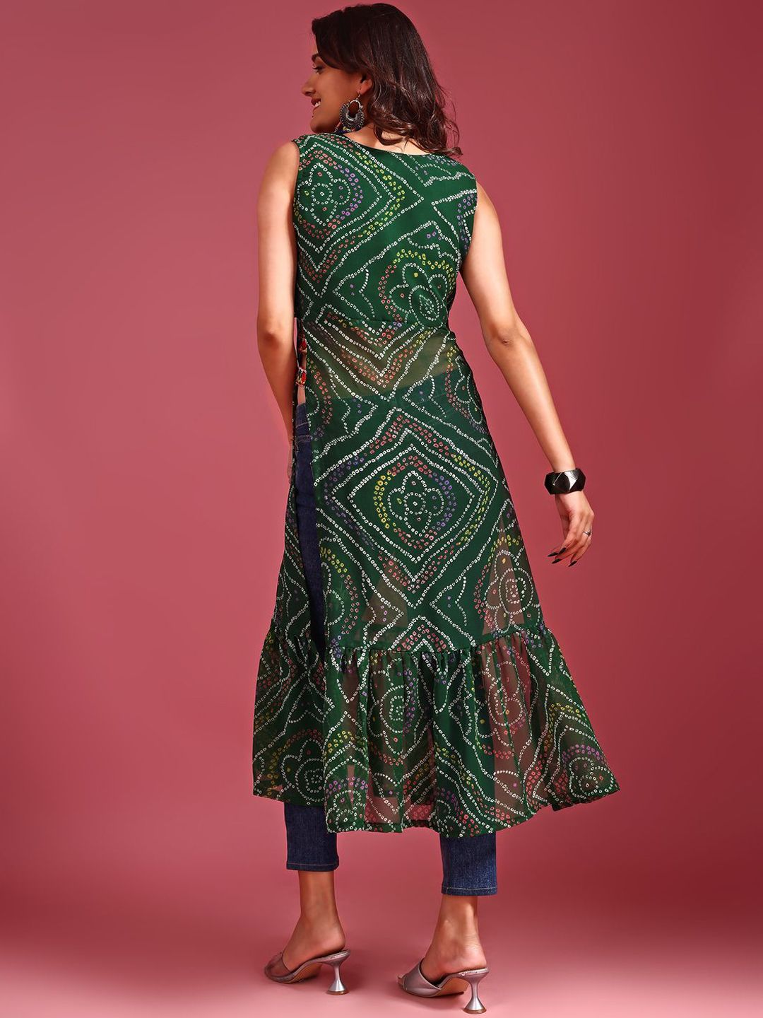 KALINI Bandhani Printed Regular Georgette A-Line Kurta