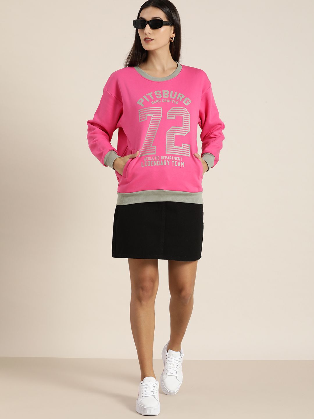 DILLINGER Women Pink Printed Oversized Sweatshirt