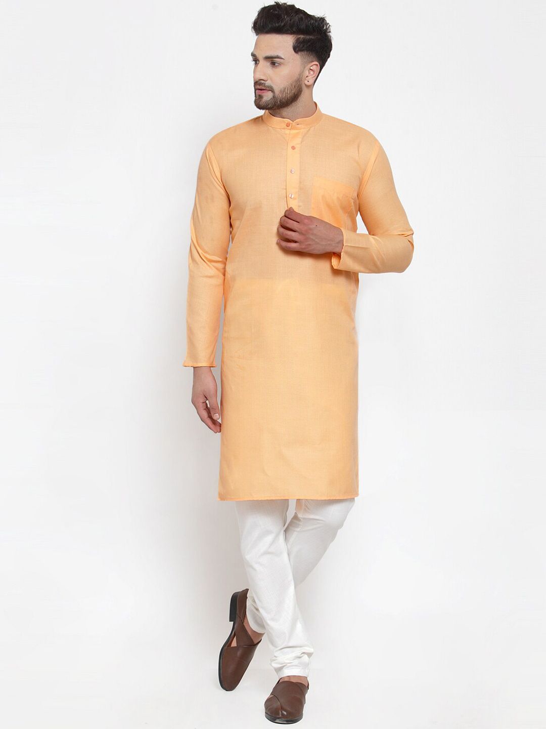 Jompers Men Orange Kurta with Churidar