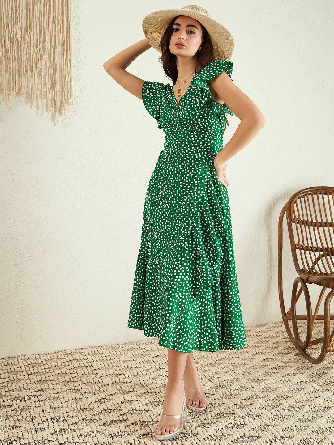 Berrylush Floral Printed Fit & Flare Midi Dress