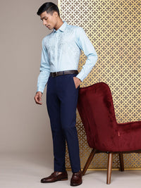 House of Pataudi Self Design Pure Cotton Opaque Party Shirt