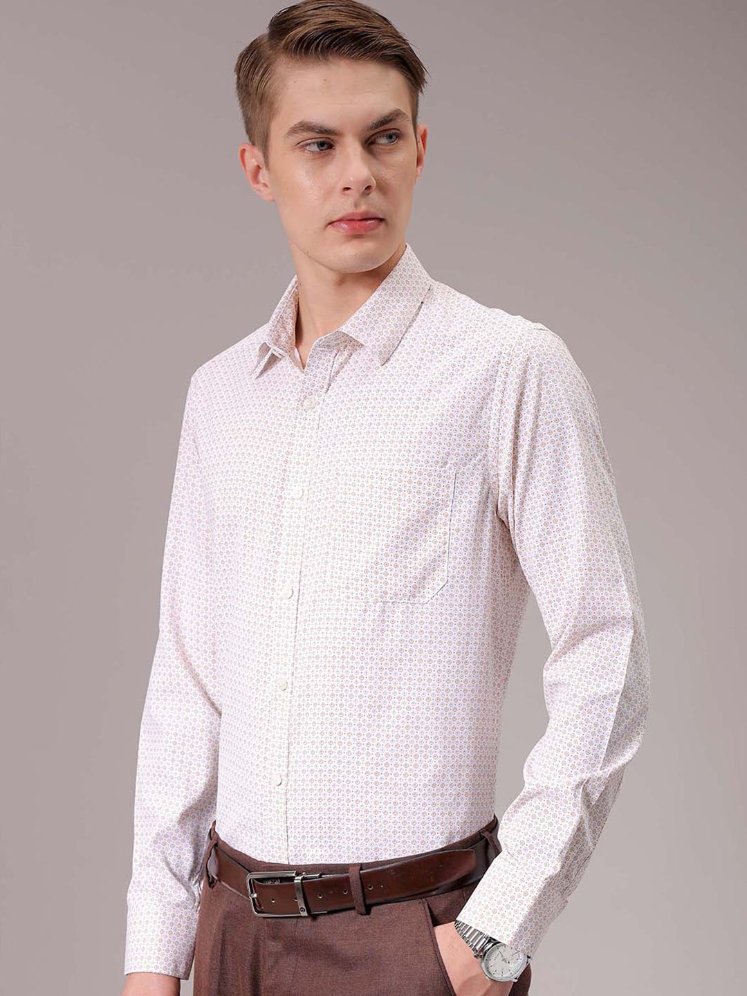 The Indian Garage Co. X Luxe Men Spread Collar Micro Ditsy Printed Slim Fit Formal Shirt