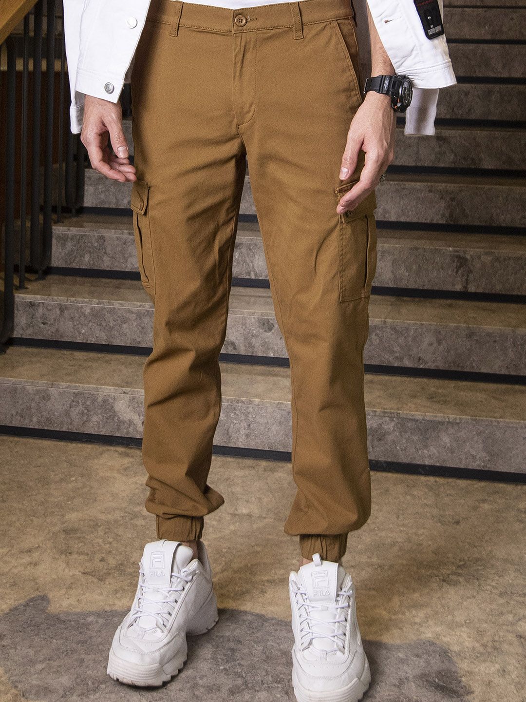 The Indian Garage Co Men Slim Fit Solid Cargos Joggers