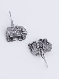 PANASH Silver Toned Elephant Shaped Oxidized Silver-Plated Drop Earrings