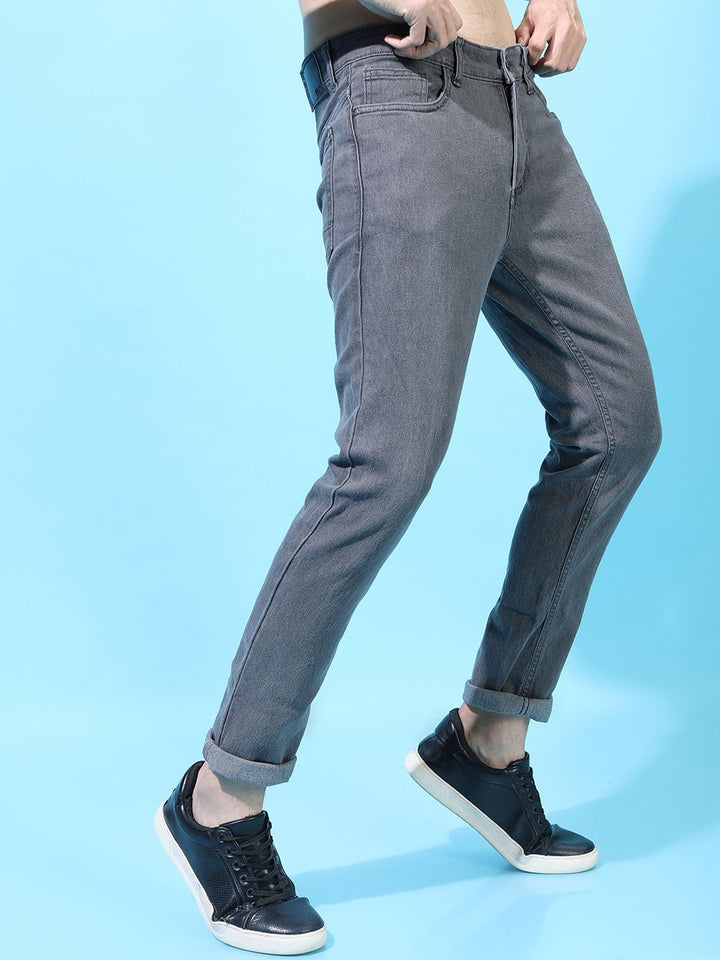 HIGHLANDER Men Grey Super Slim Fit Mid-Rise Clean Look Stretchable Jeans