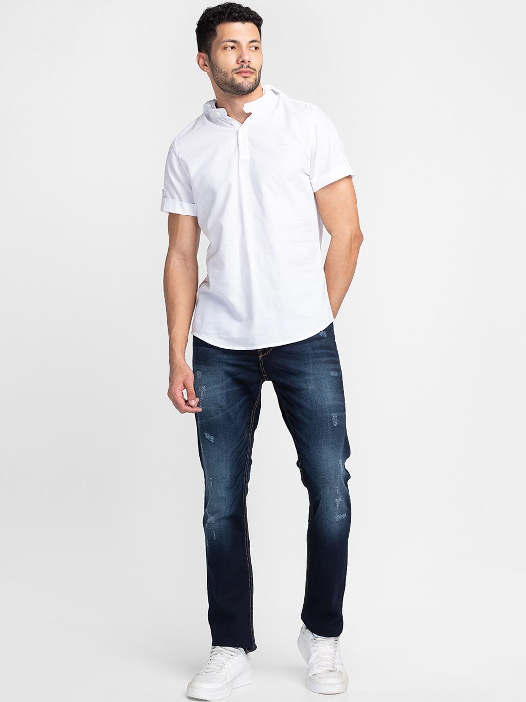 Being Human Men Slim Fit Low Distress Heavy Fade Jeans