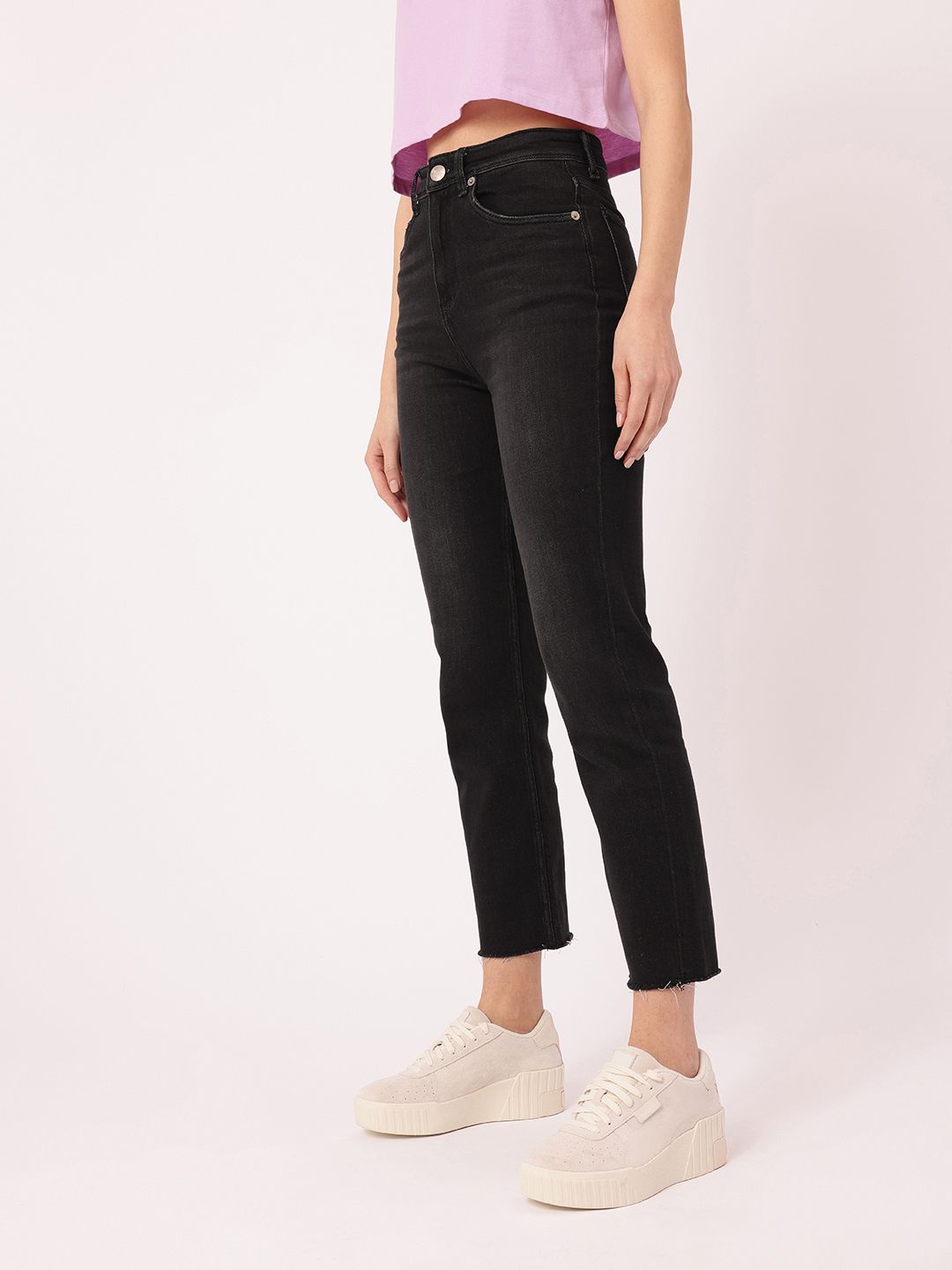 DressBerry Women Classic Vibe High-Rise Light Fade Frayed Cropped Jeans