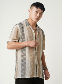 VASTRADO Men Classic Cuban Collar Multi Striped Pure Cotton Oversized Casual Shirt