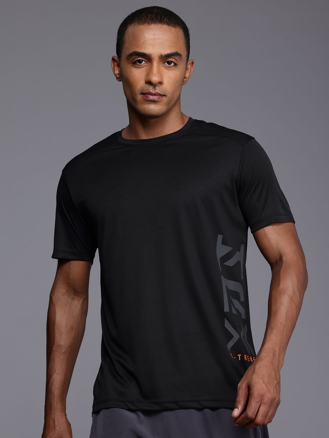 HRX by Hrithik Roshan Brand Logo Printed Rapid Dry Antimicrobial Finish Training T-shirt