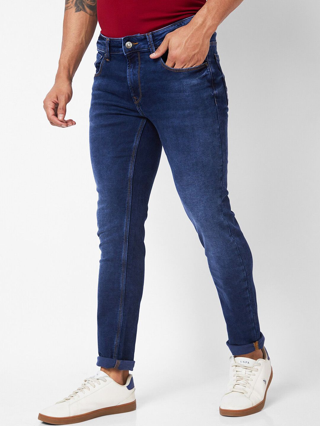SPYKAR Men Slim Fit Low-Rise Clean Look Light Fade Cotton Jeans