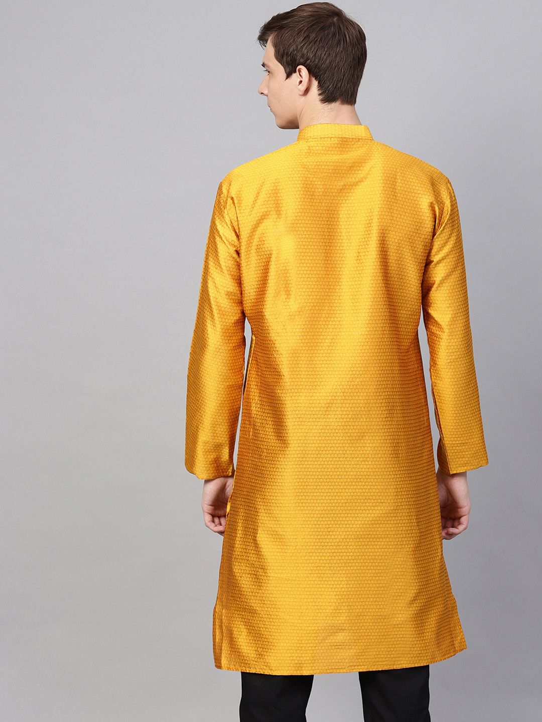 SOJANYA Men Mustard Printed Straight Kurta