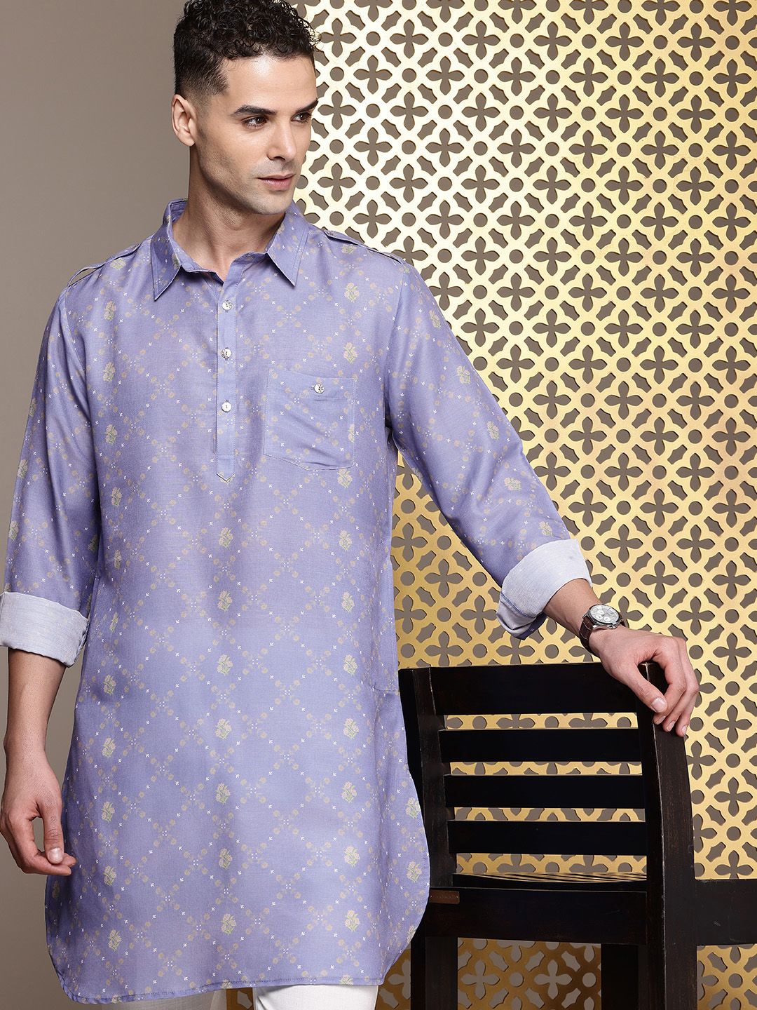 House of Pataudi Floral Printed Pathani Jashn Kurta