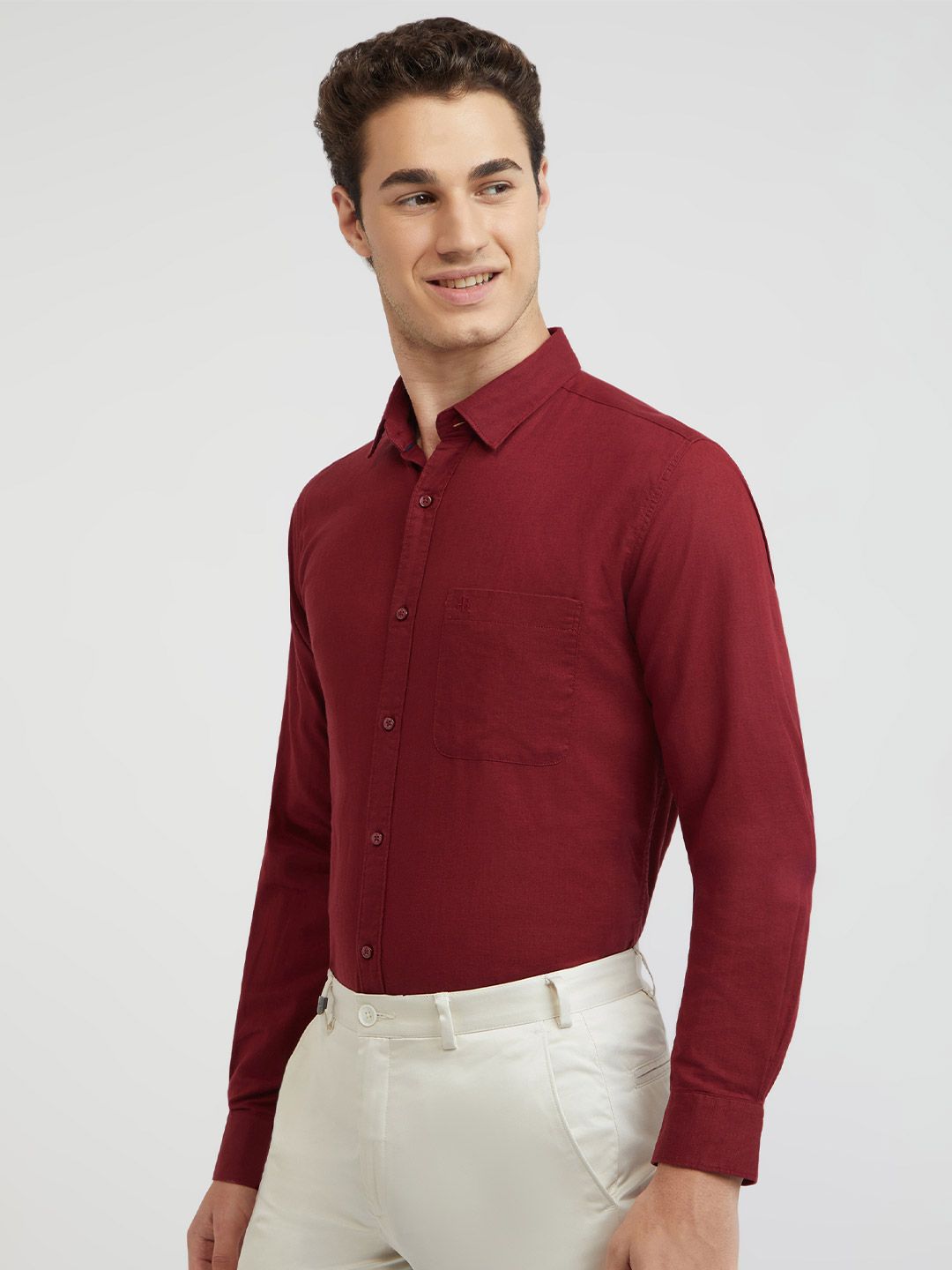 Raymond Cotton Linen Solid Slim Fit Casual Shirt