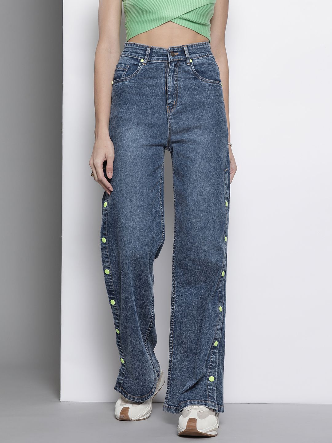 SASSAFRAS Women High-Rise Straight Fit Side Slit Jeans