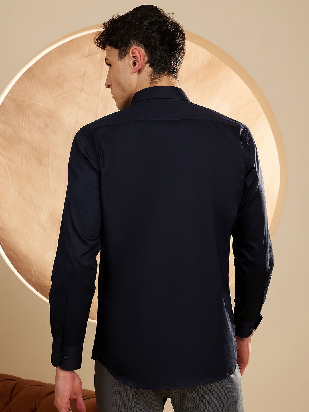 DENNISON Men Navy Blue Smart Slim Fit Water & Stain Repellent Solid Casual Shirt