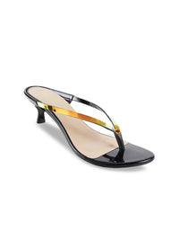Mochi Women Gold-Toned & Black Solid Kitten Heels