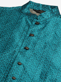 SOJANYA Men Green & Teal Blue Woven Design Kurta with Churidar & Nehru Jacket