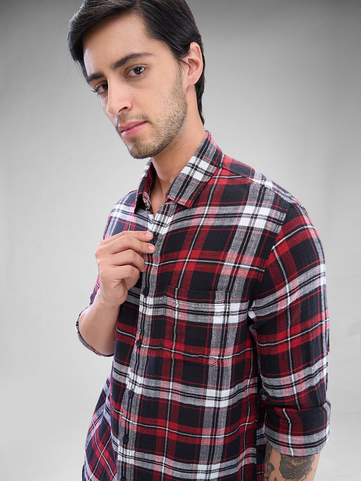 SPYKAR Men Tartan Checks Spread Collar Slim Fit Casual Shirt