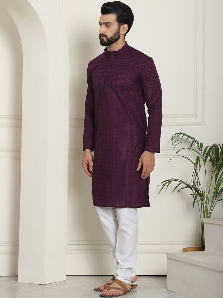 SOJANYA Benang Sulam Geometrik Berfungsi Kapas Tulen Kurta Lurus Dengan Churidar