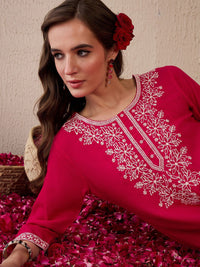 Indo Era Women Floral Embroidered Thread Work Kurta