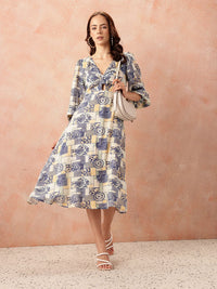 all about you Printed Cut-Out Pure Cotton A-Line Midi Dress