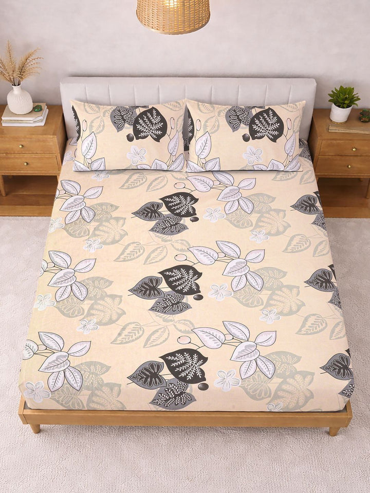 KLOTTHE Beige Floral  300 TC Super King Fine Bedsheets