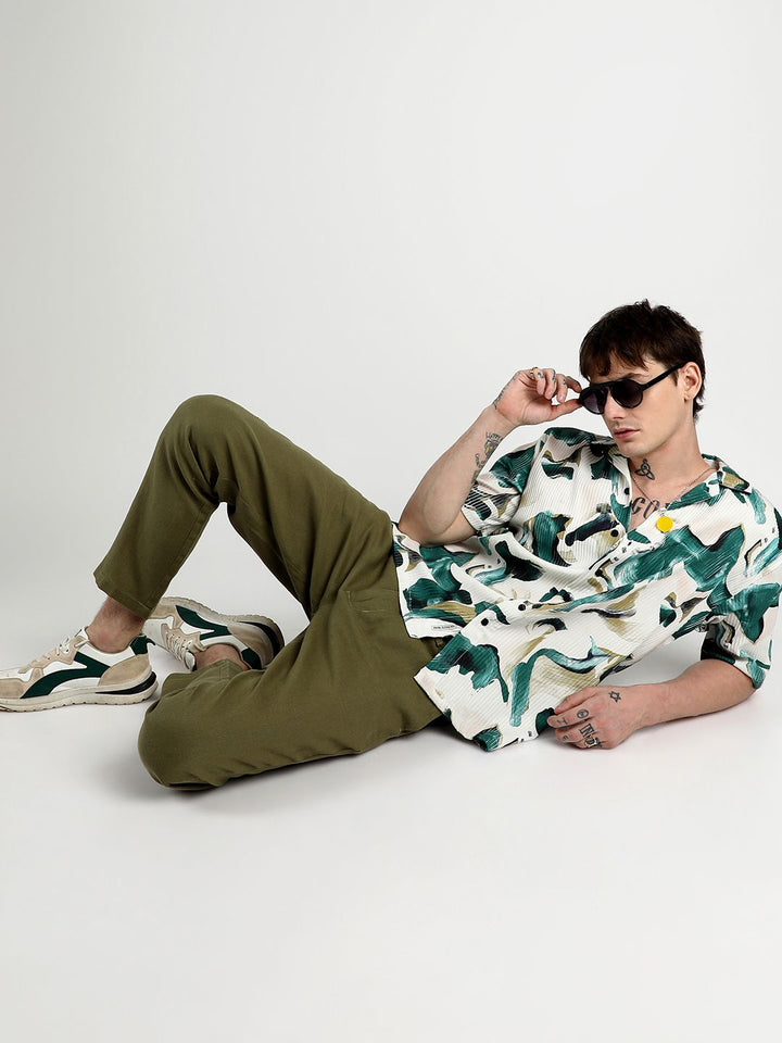 Campus Sutra Men Comfort Swirl Strokes Printed Oversized Casual Shirt