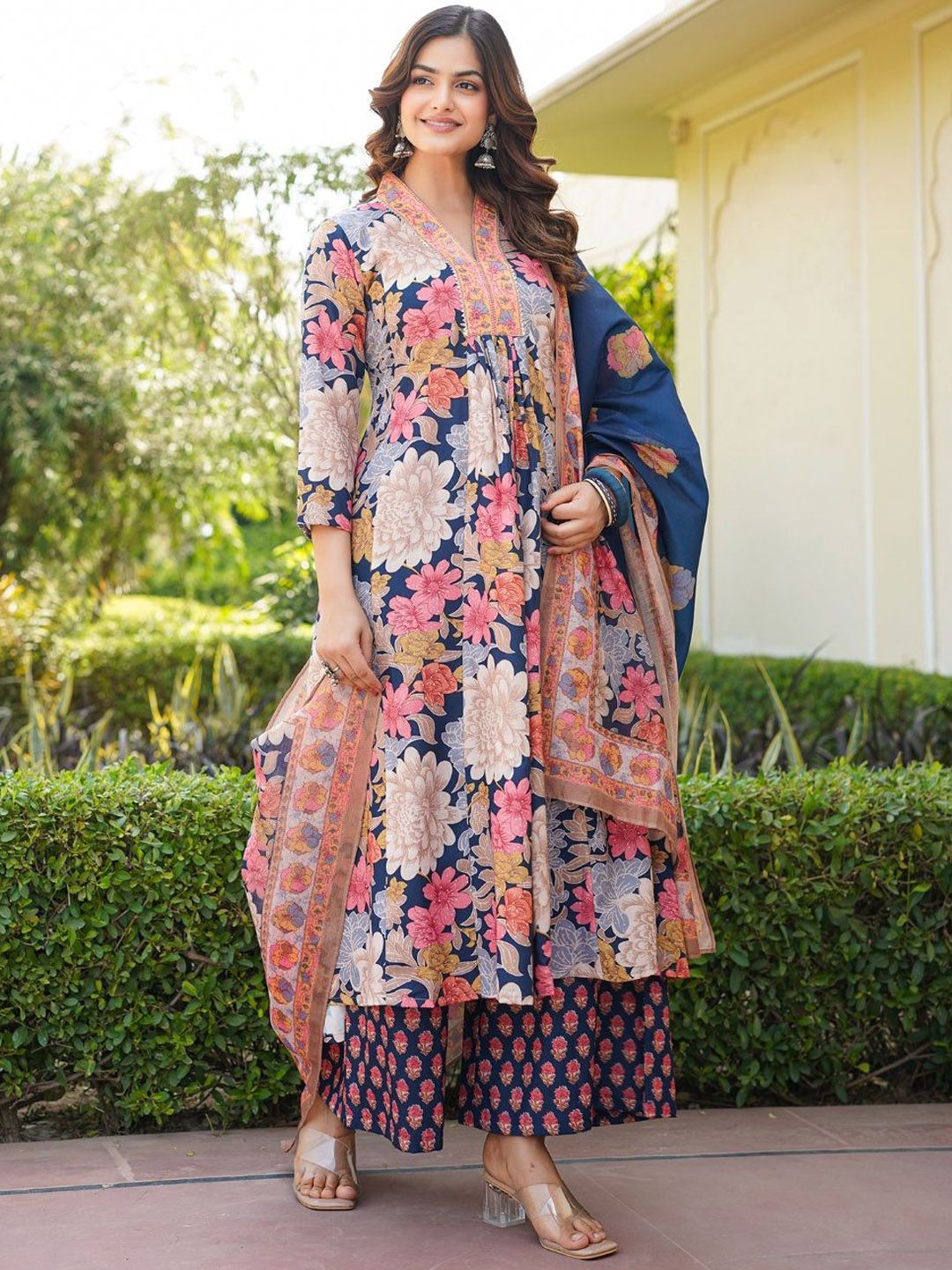 KALINI Women Floral Printed Kurta with Palazzos & Dupatta