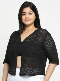 Style Quotient Plus Size Women Self Design Lace Open Front Smart Casual Shrug