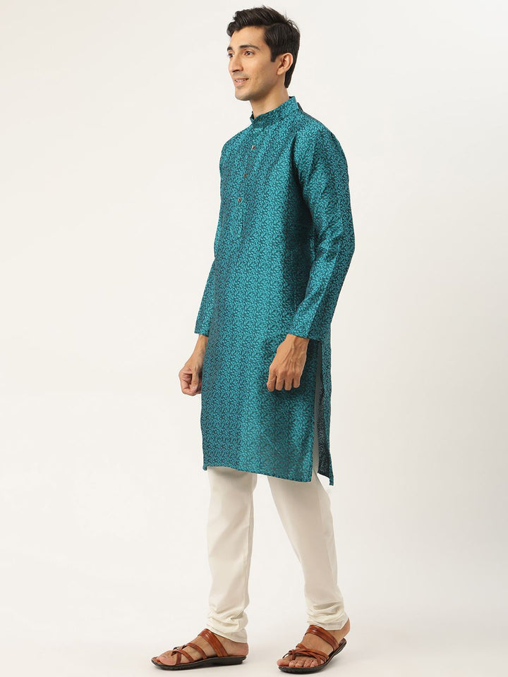 SOJANYA Kurta Rekaan Sendiri Hijau Teal Lelaki dengan Jaket Churidar & Nehru