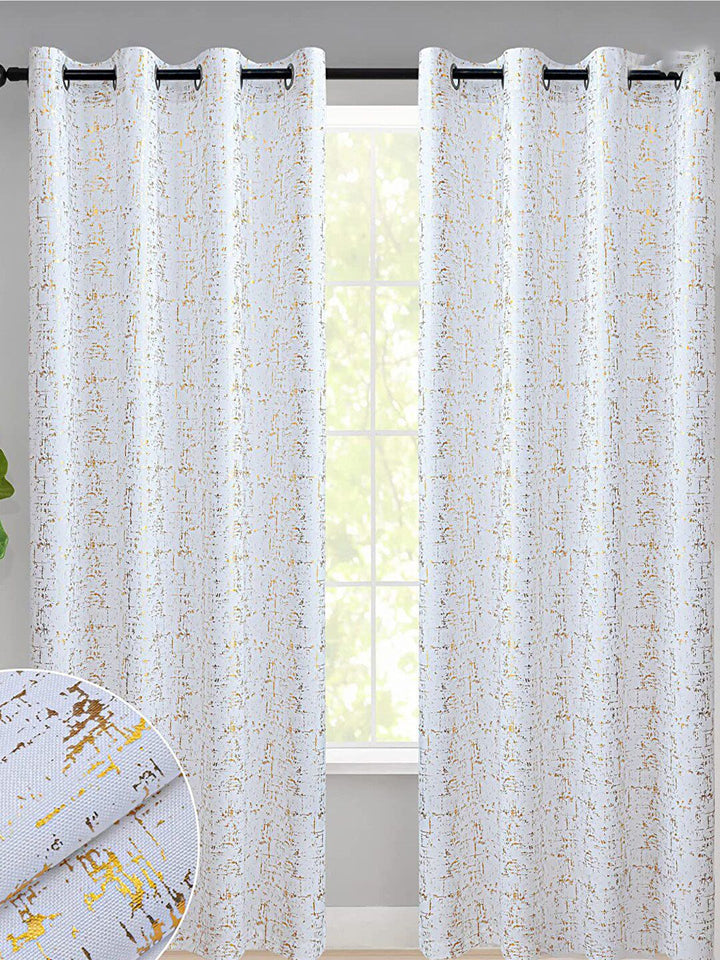 URBAN SPACE White & Gold-Toned Printed Black Out Door Curtain