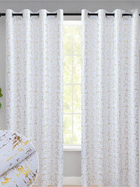 URBAN SPACE White & Gold-Toned Printed Black Out Door Curtain