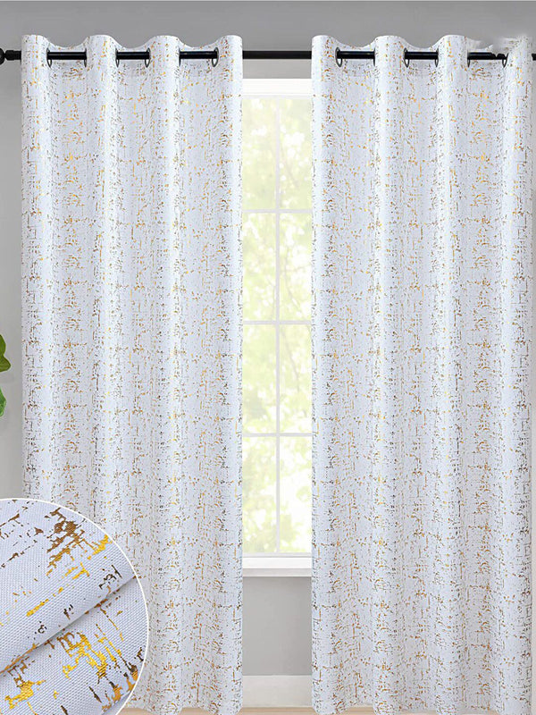 URBAN SPACE White & Gold-Toned Printed Black Out Door Curtain
